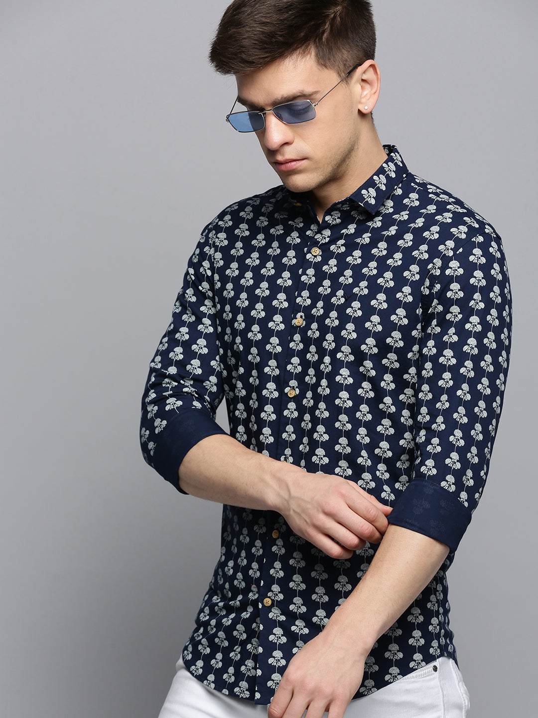 Men Navy Printed Casual Shirt