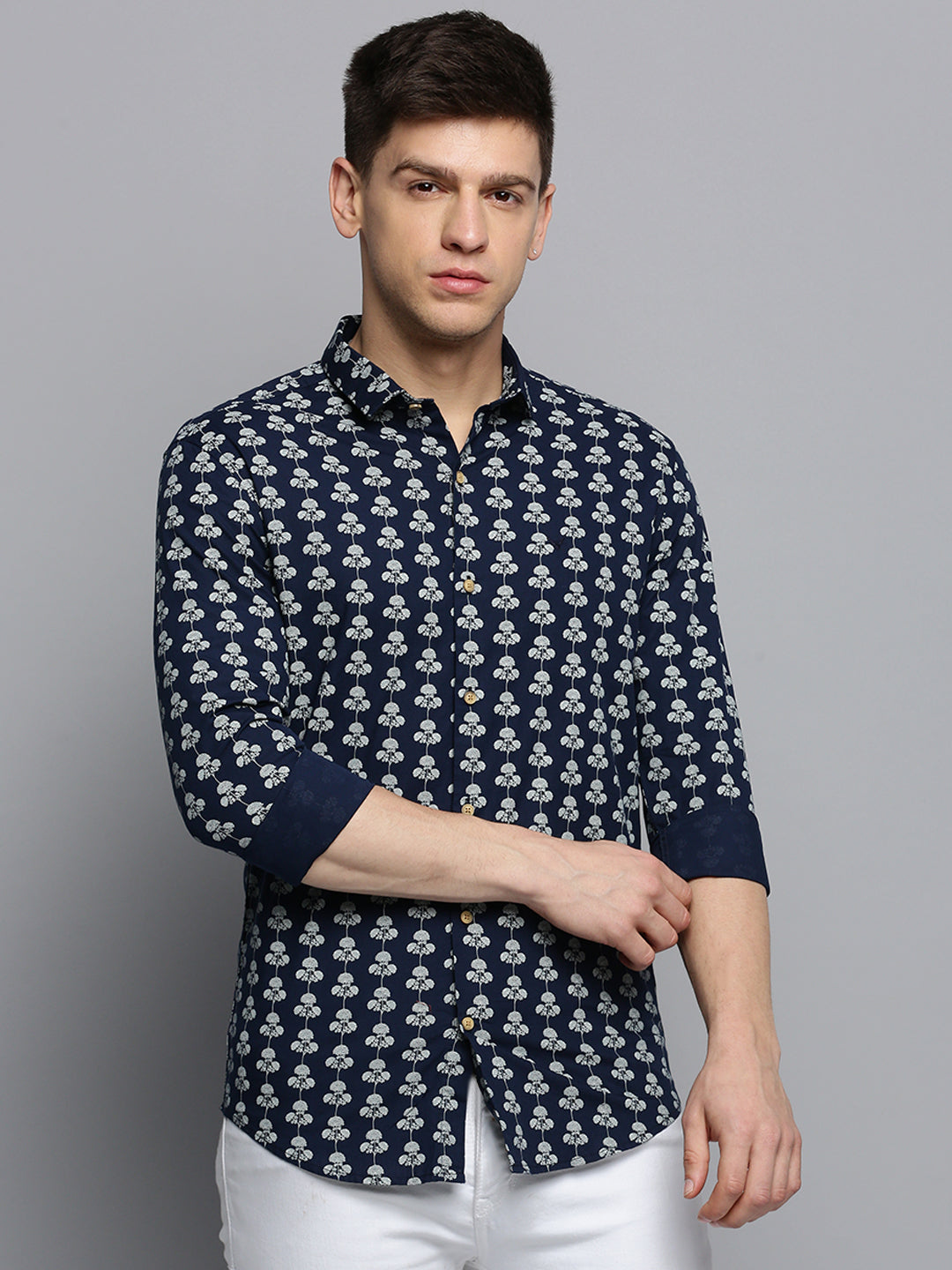 Men Navy Printed Casual Shirt