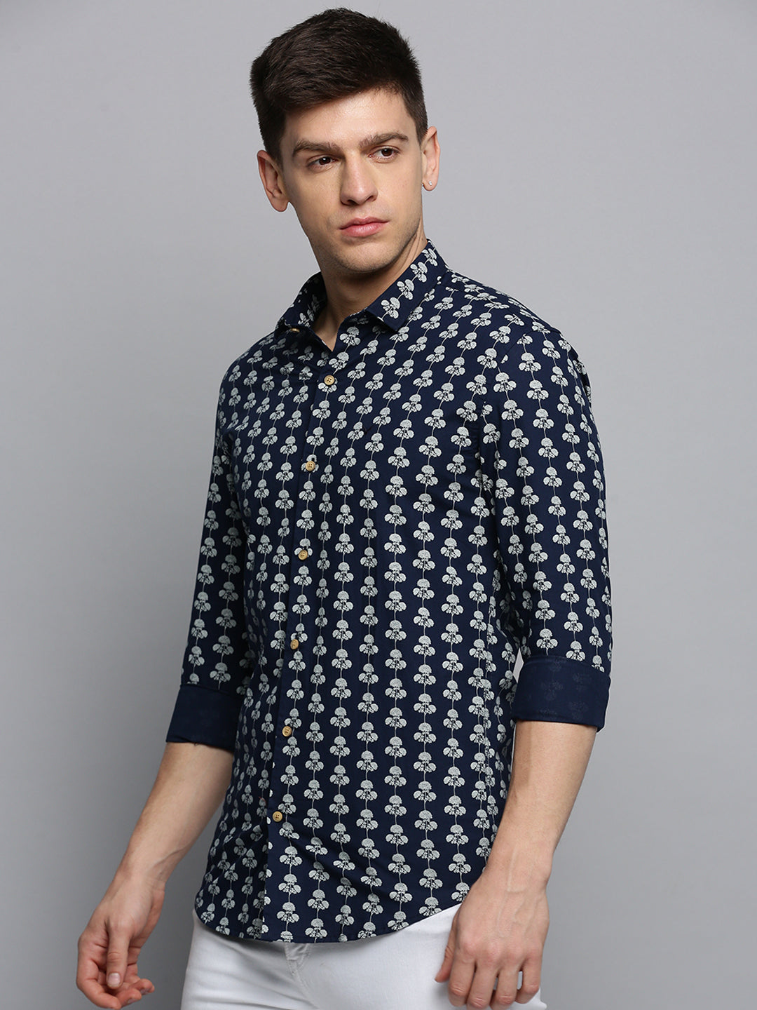 Men Navy Printed Casual Shirt