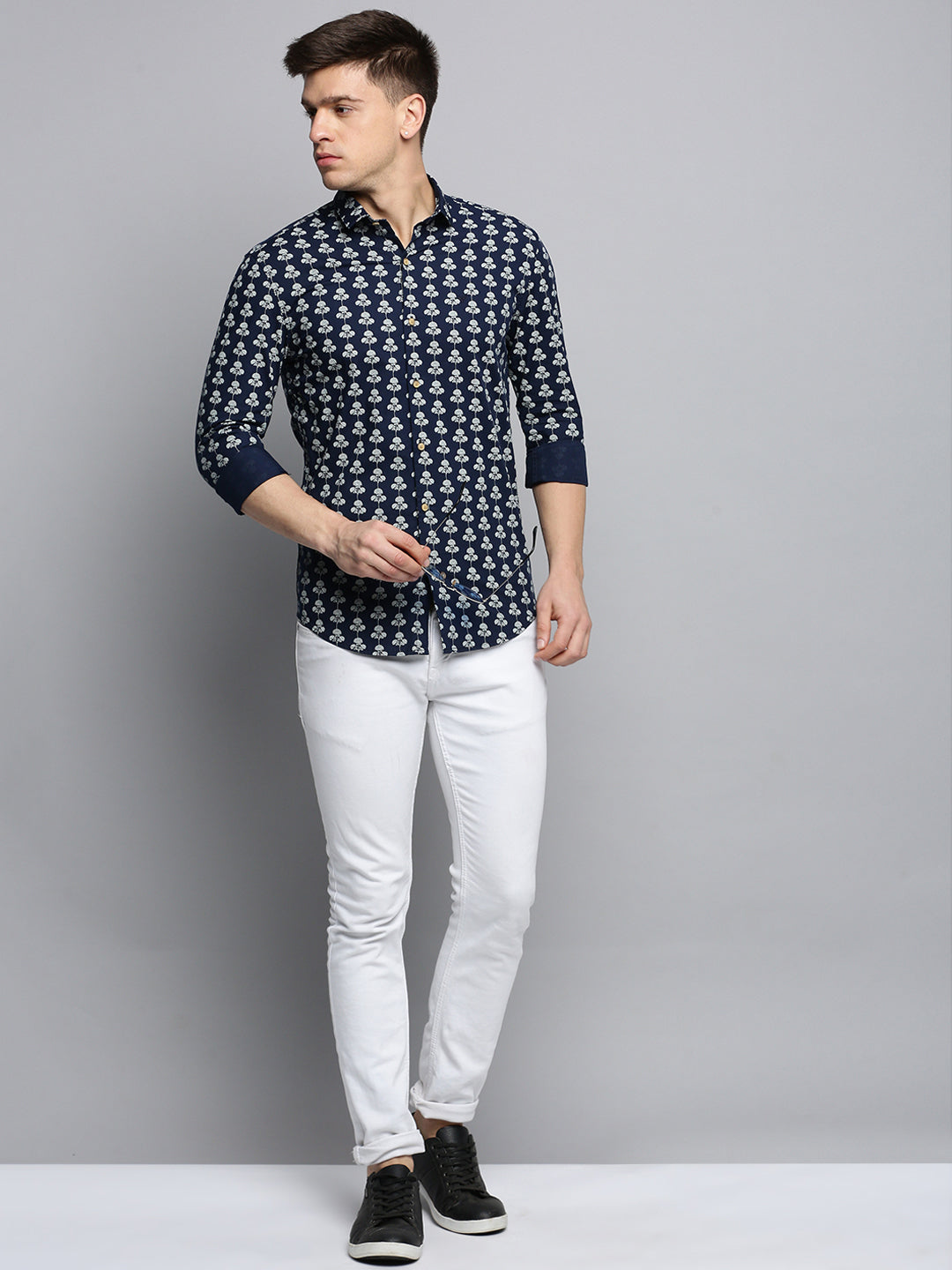 Men Navy Printed Casual Shirt