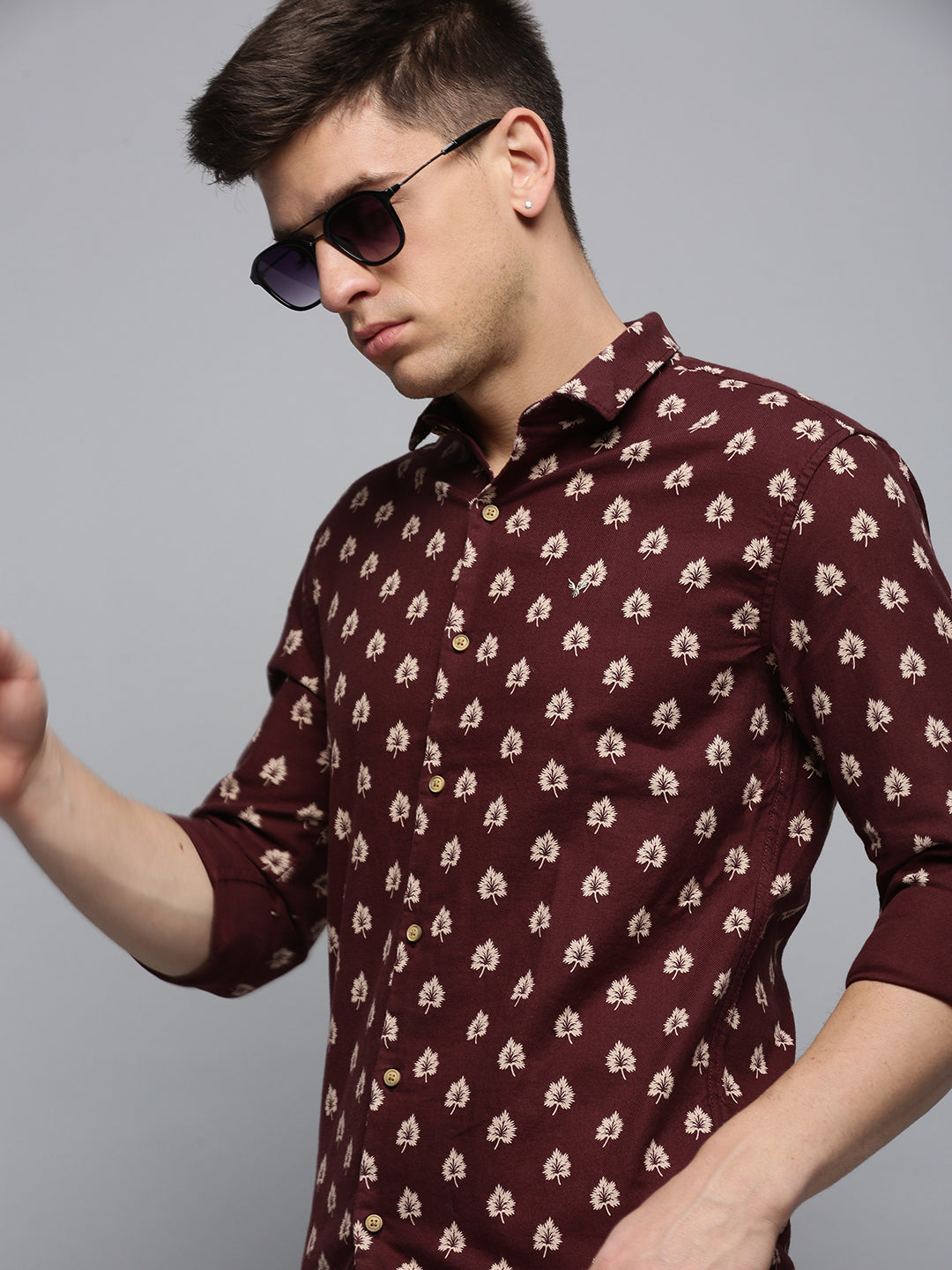 Men Brown Printed Casual Shirt