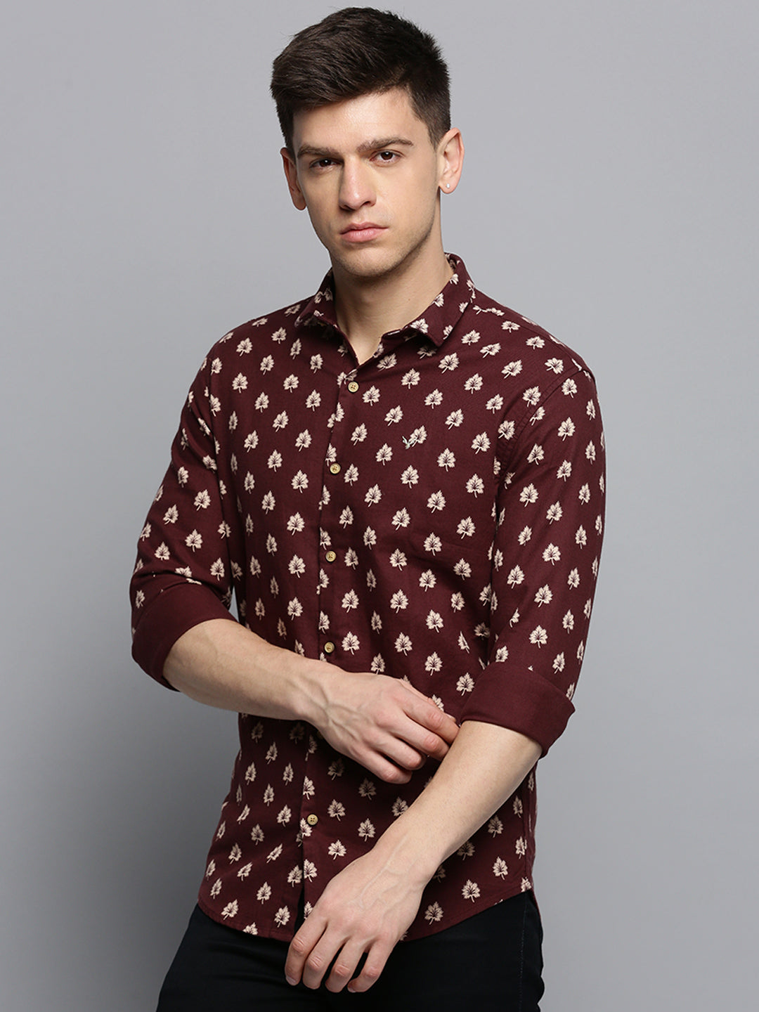 Men Brown Printed Casual Shirt