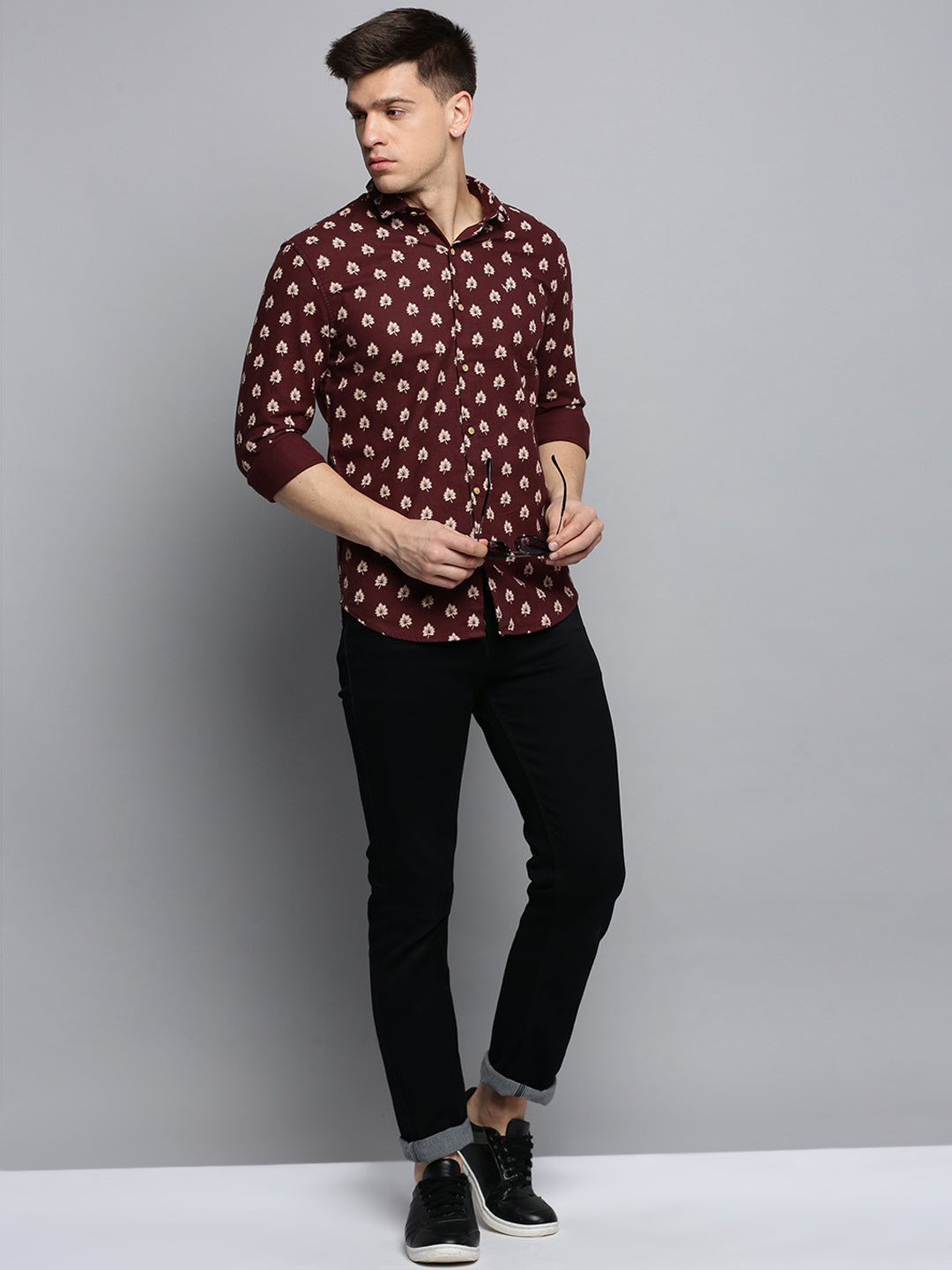 Men Brown Printed Casual Shirt