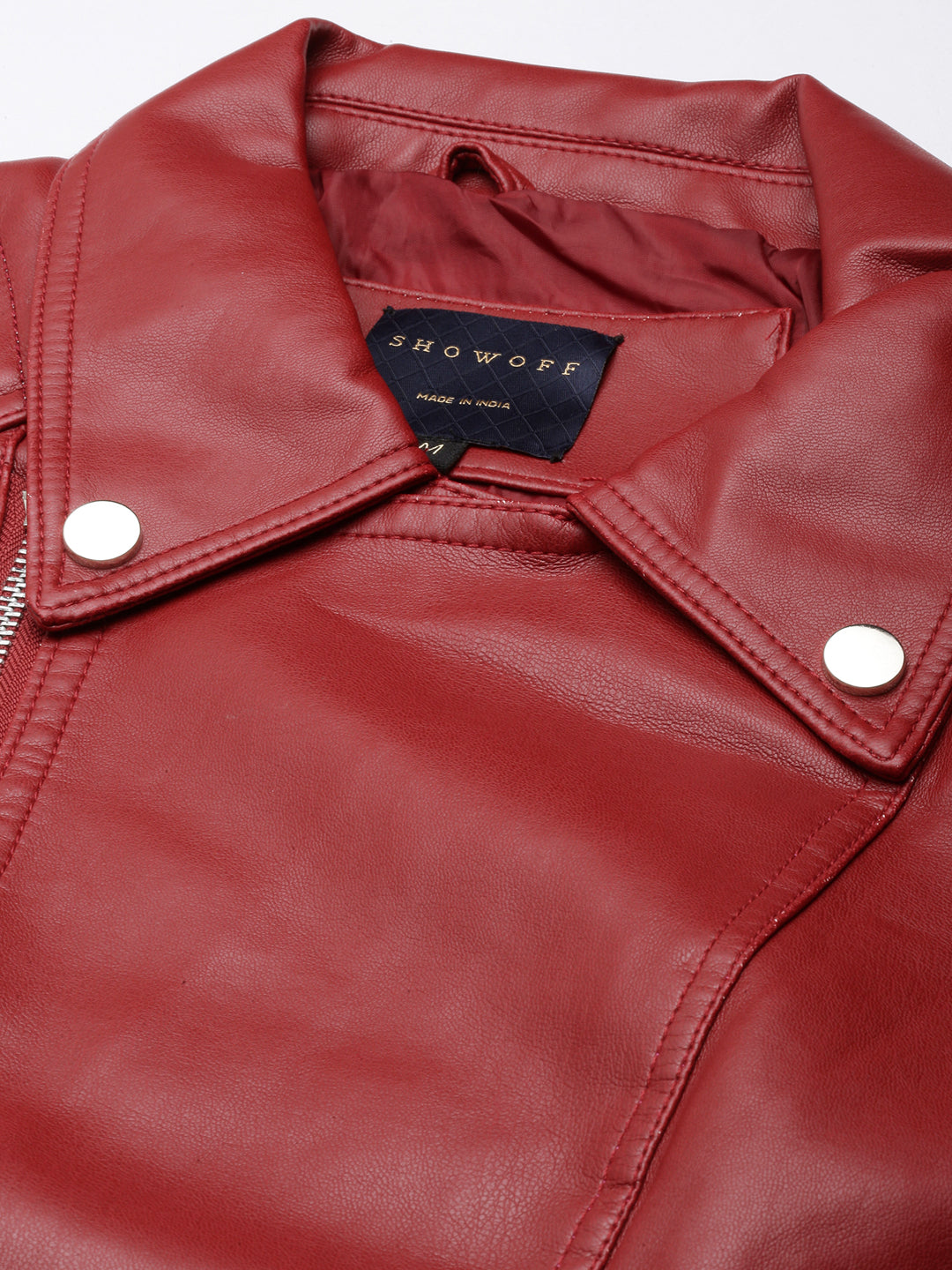 Women Solid Red Biker Jacket