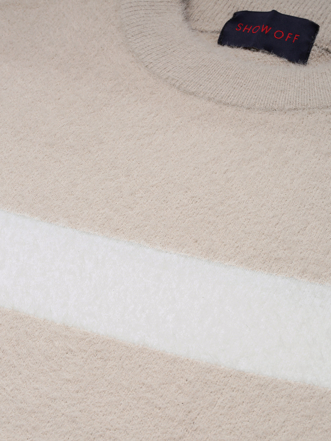 Men's Round Neck Solid Beige Pullover