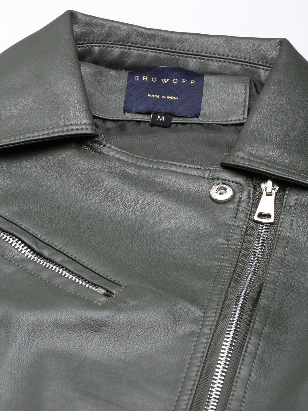 Women's Olive Spread Collar Crop Biker Jacket