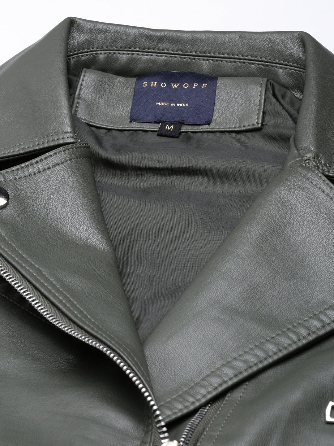 Women's Olive Spread Collar Crop Biker Jacket