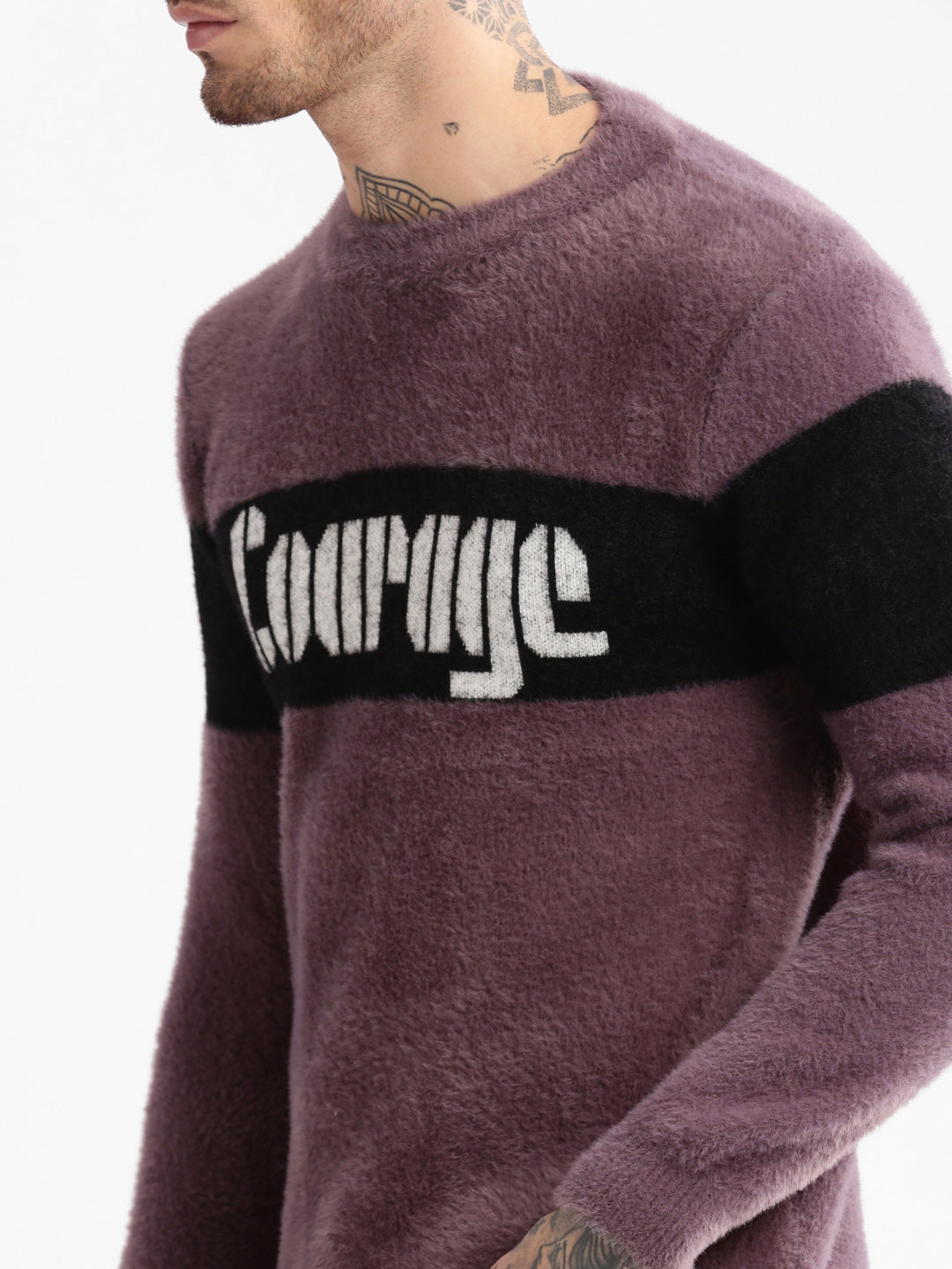 Men's Round Neck Self Design Lavender Casual Pullover