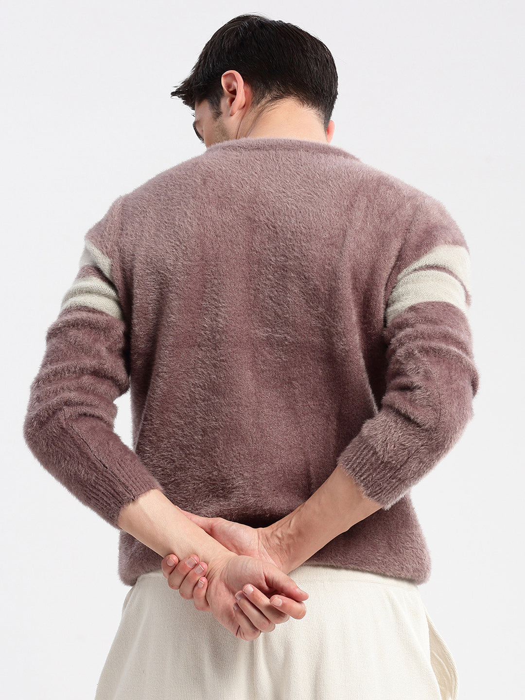 Men Round Neck Self Design Lavender Pullover