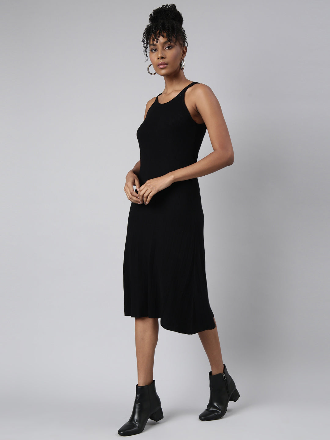 Women Black Solid A-Line Dress