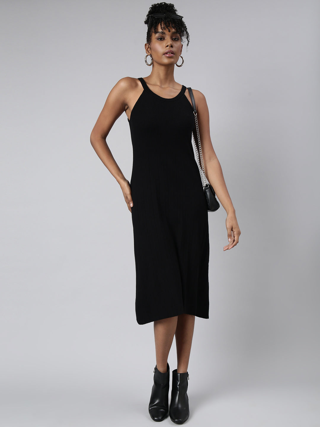 Women Black Solid A-Line Dress