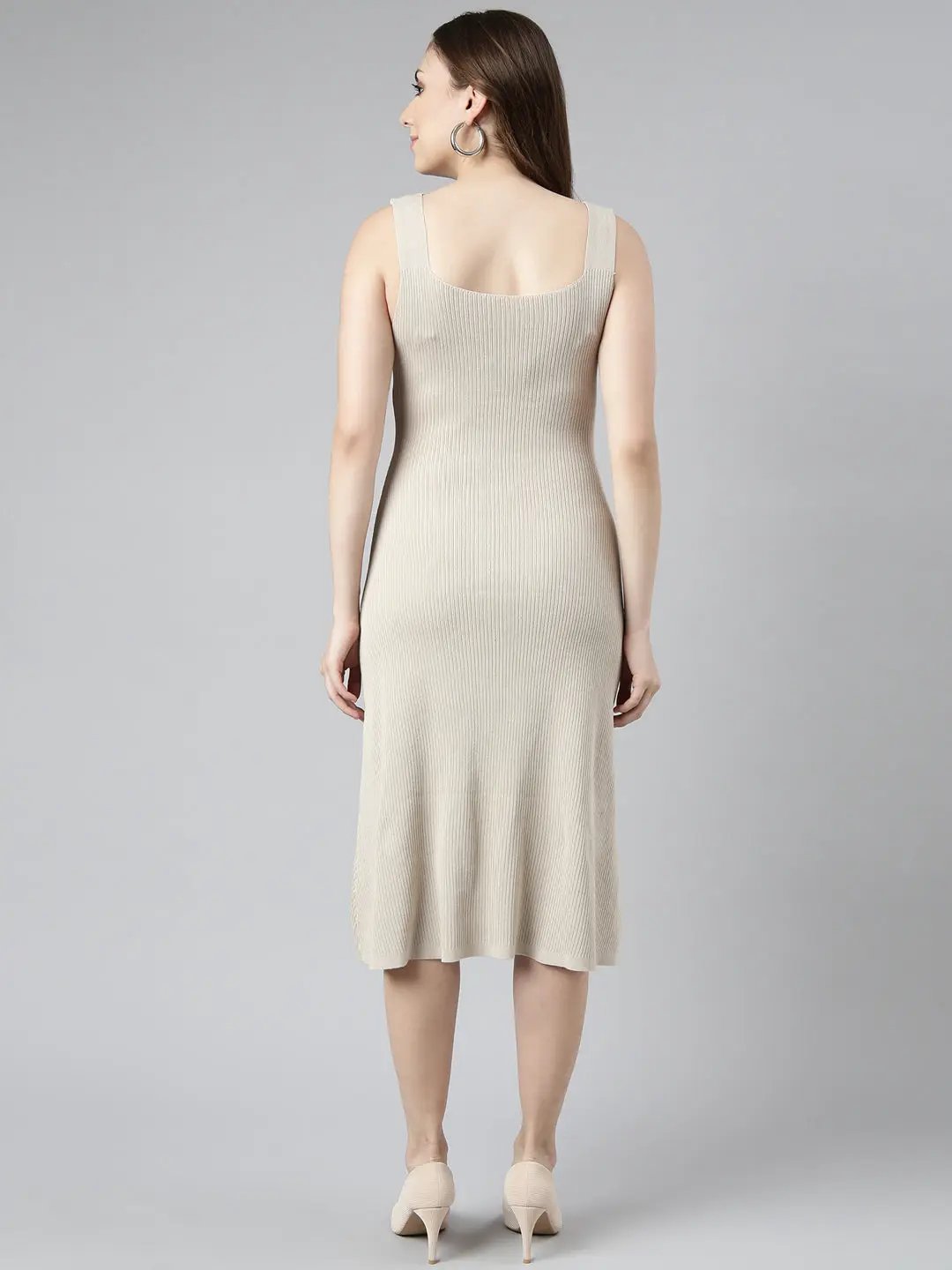 Women's Beige Solid A-Line Dress