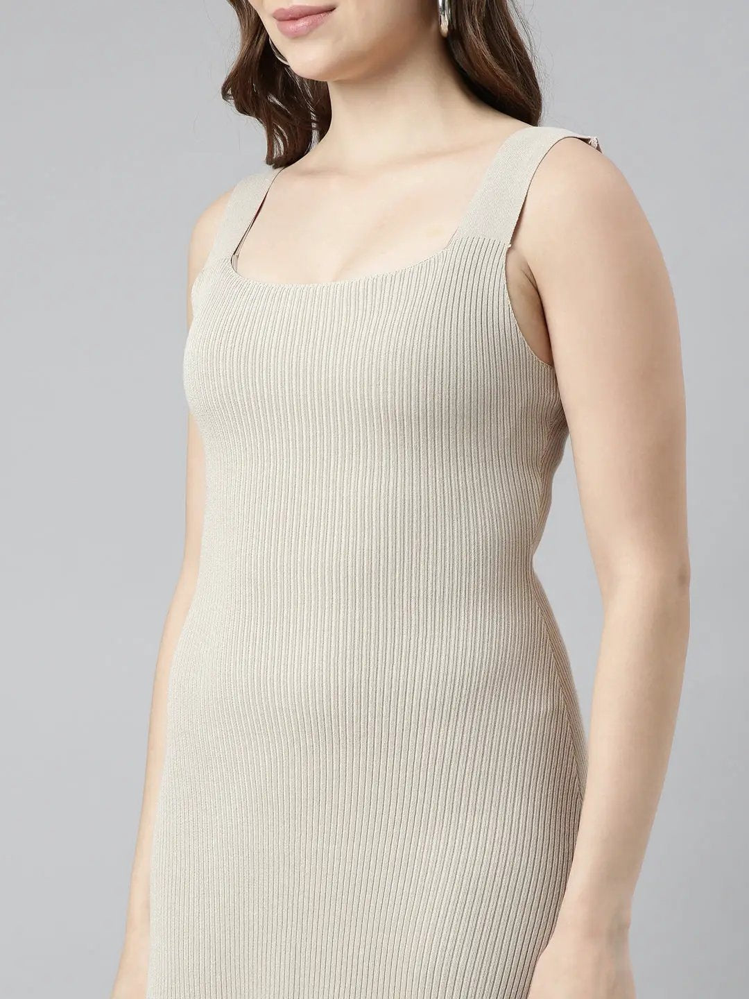 Women's Beige Solid A-Line Dress