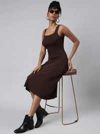 Women's Brown Solid A-Line Dress