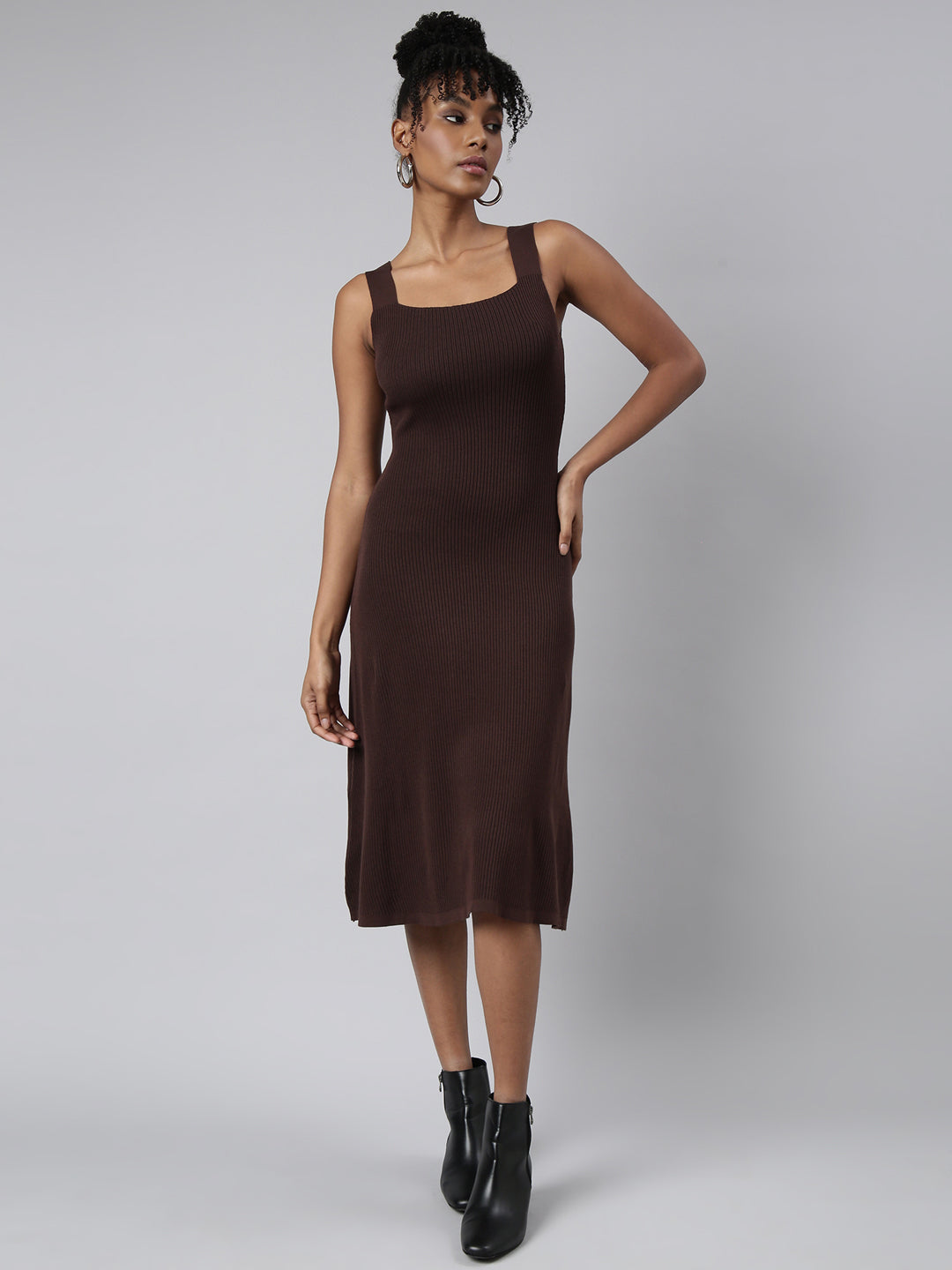 Women's Brown Solid A-Line Dress