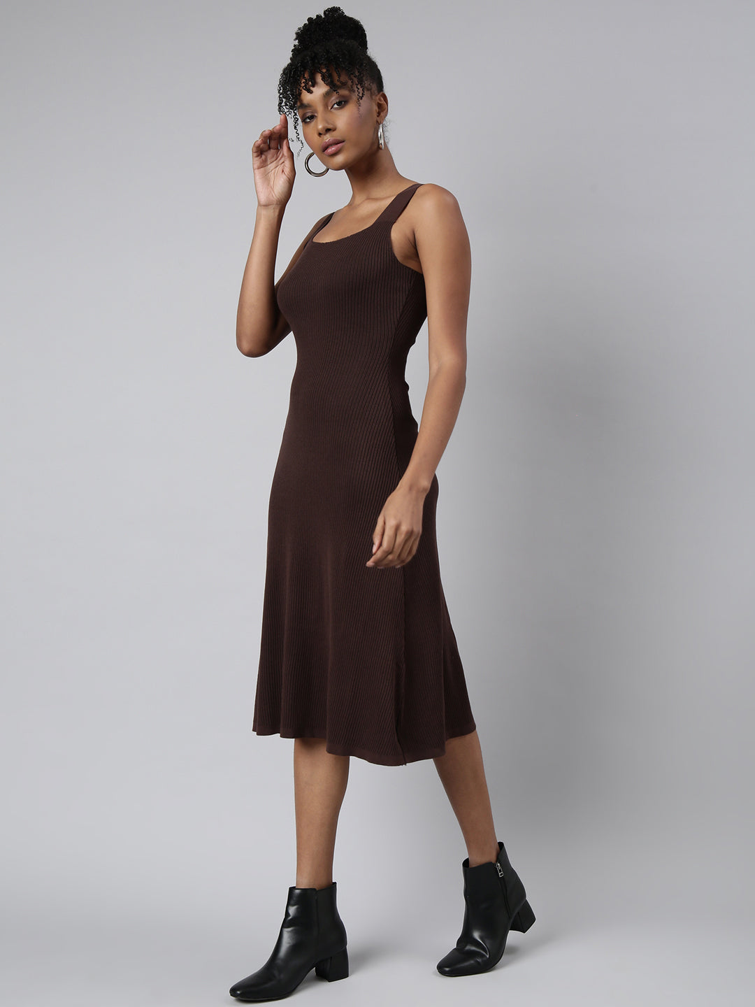 Women's Brown Solid A-Line Dress
