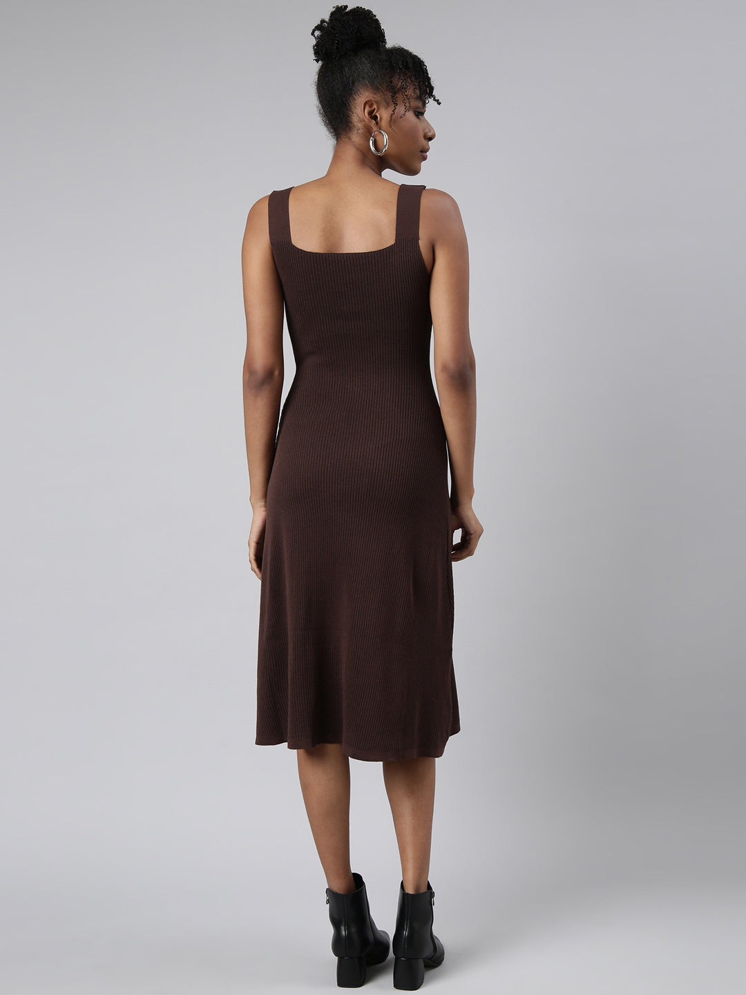 Women's Brown Solid A-Line Dress