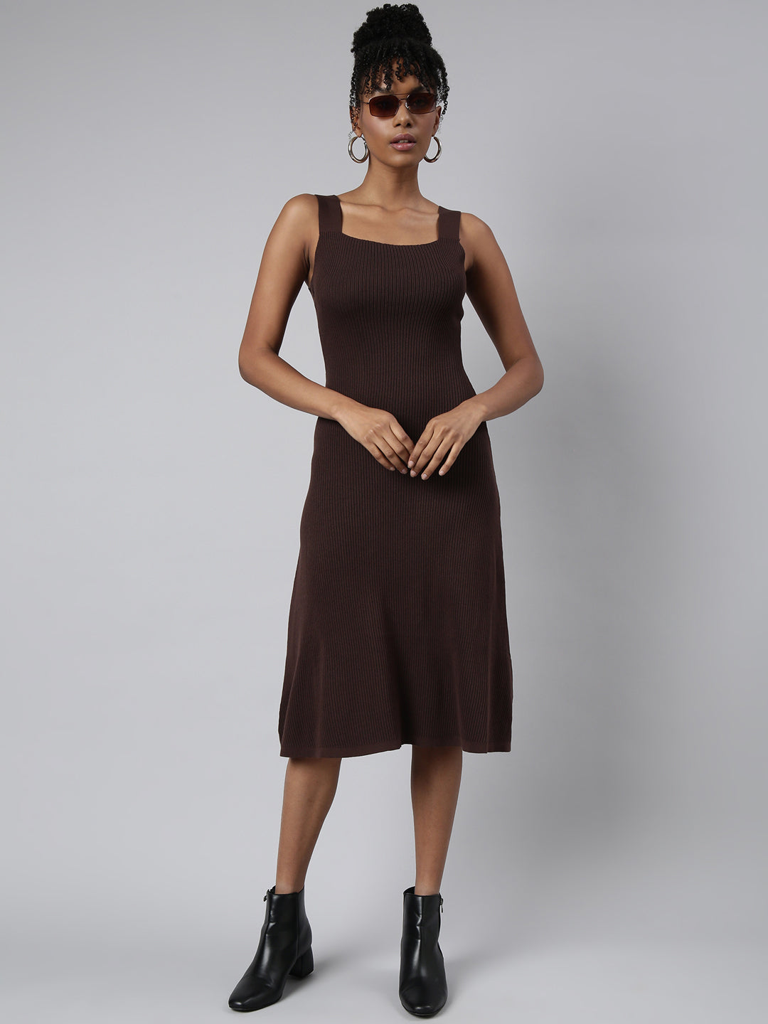 Women's Brown Solid A-Line Dress