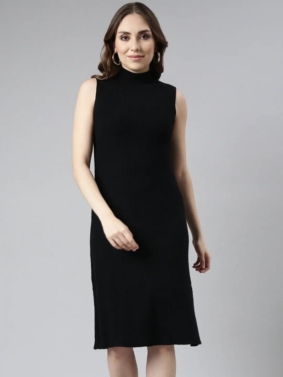 Women's Black Solid Bodycon Dress