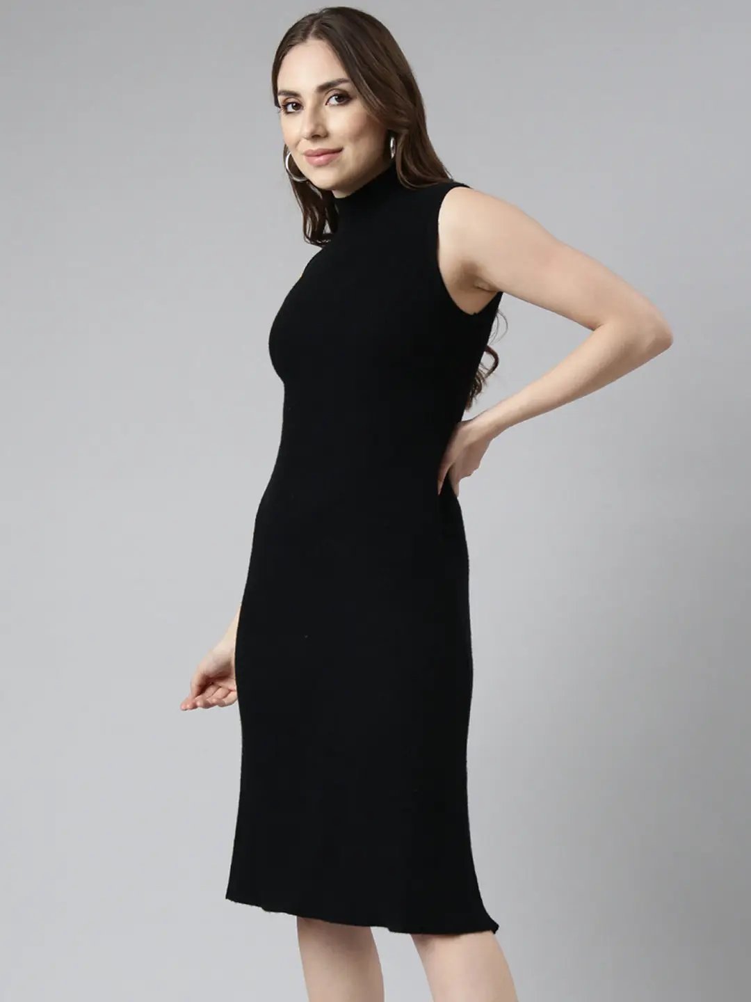 Women's Black Solid Bodycon Dress