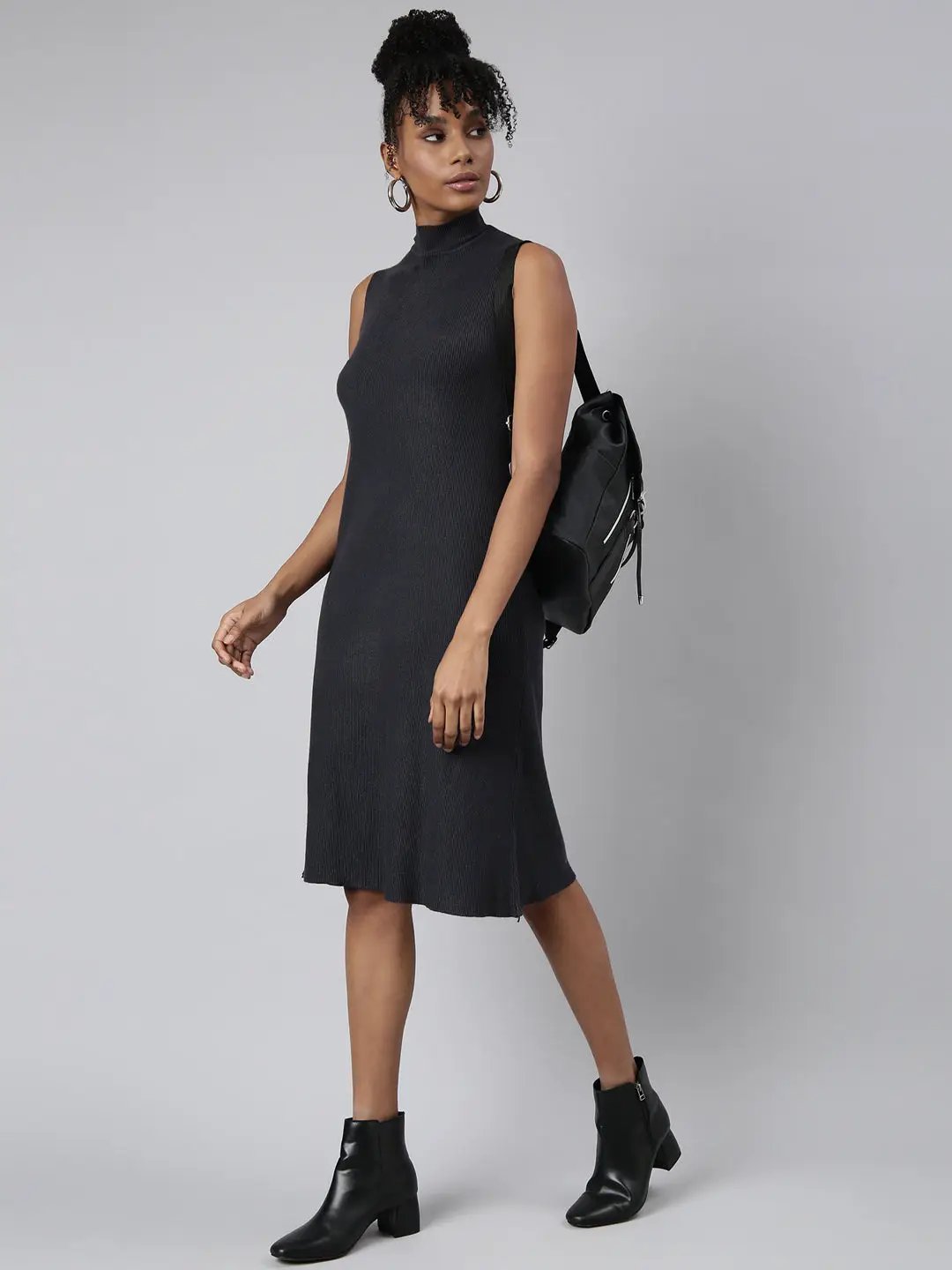 thigh high boots and bodycon dress Black Midi Dress + Knee High Boots (Style Pantry)