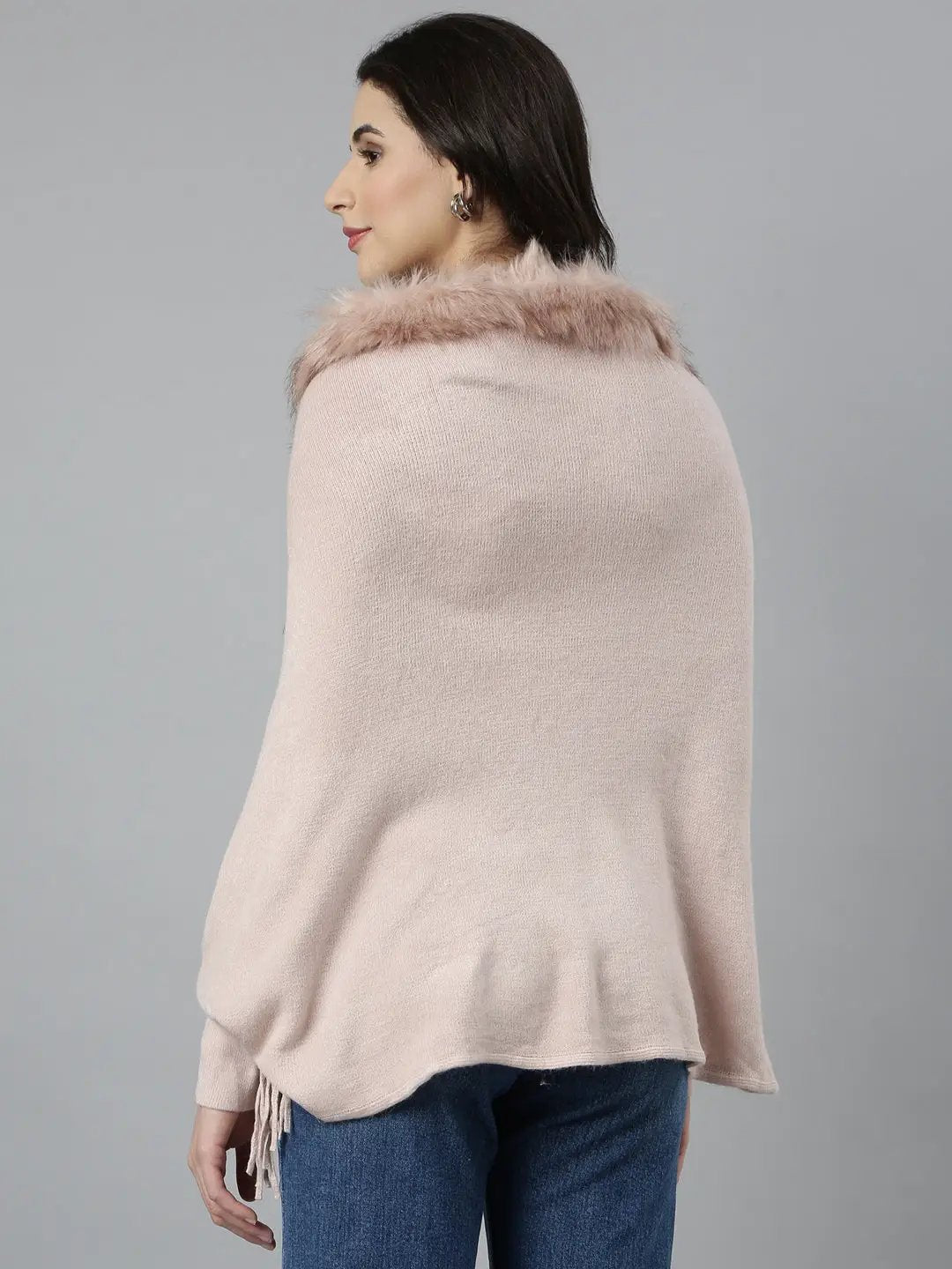 Women's Solid Longline Peach Poncho