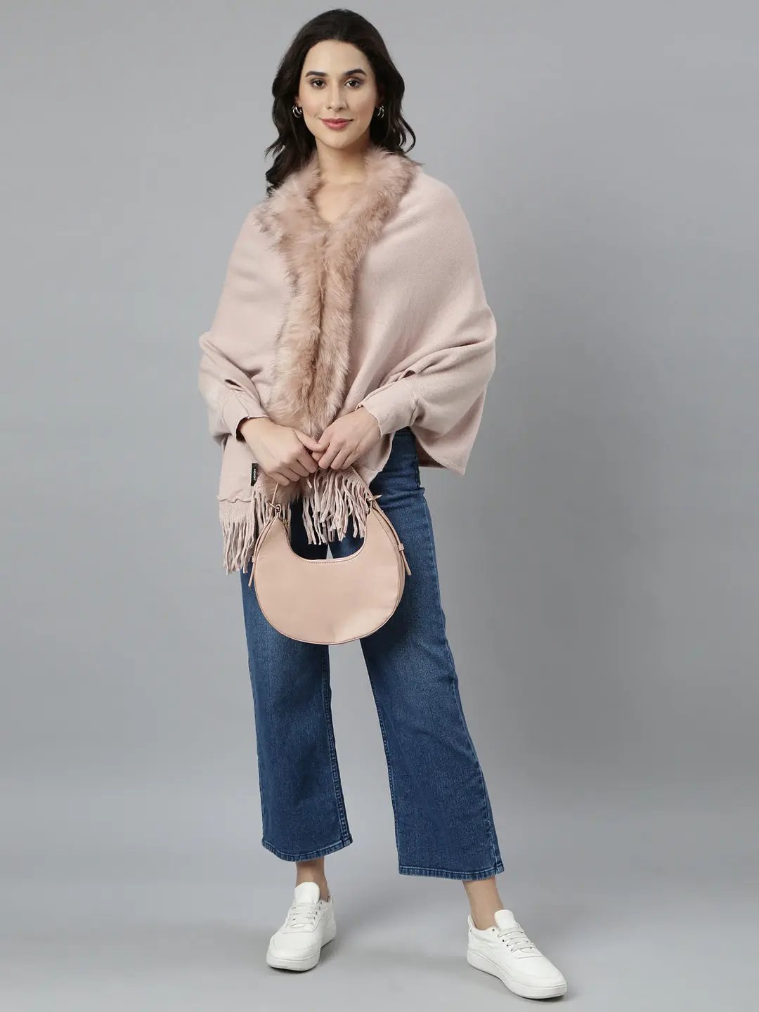 Women's Solid Longline Peach Poncho
