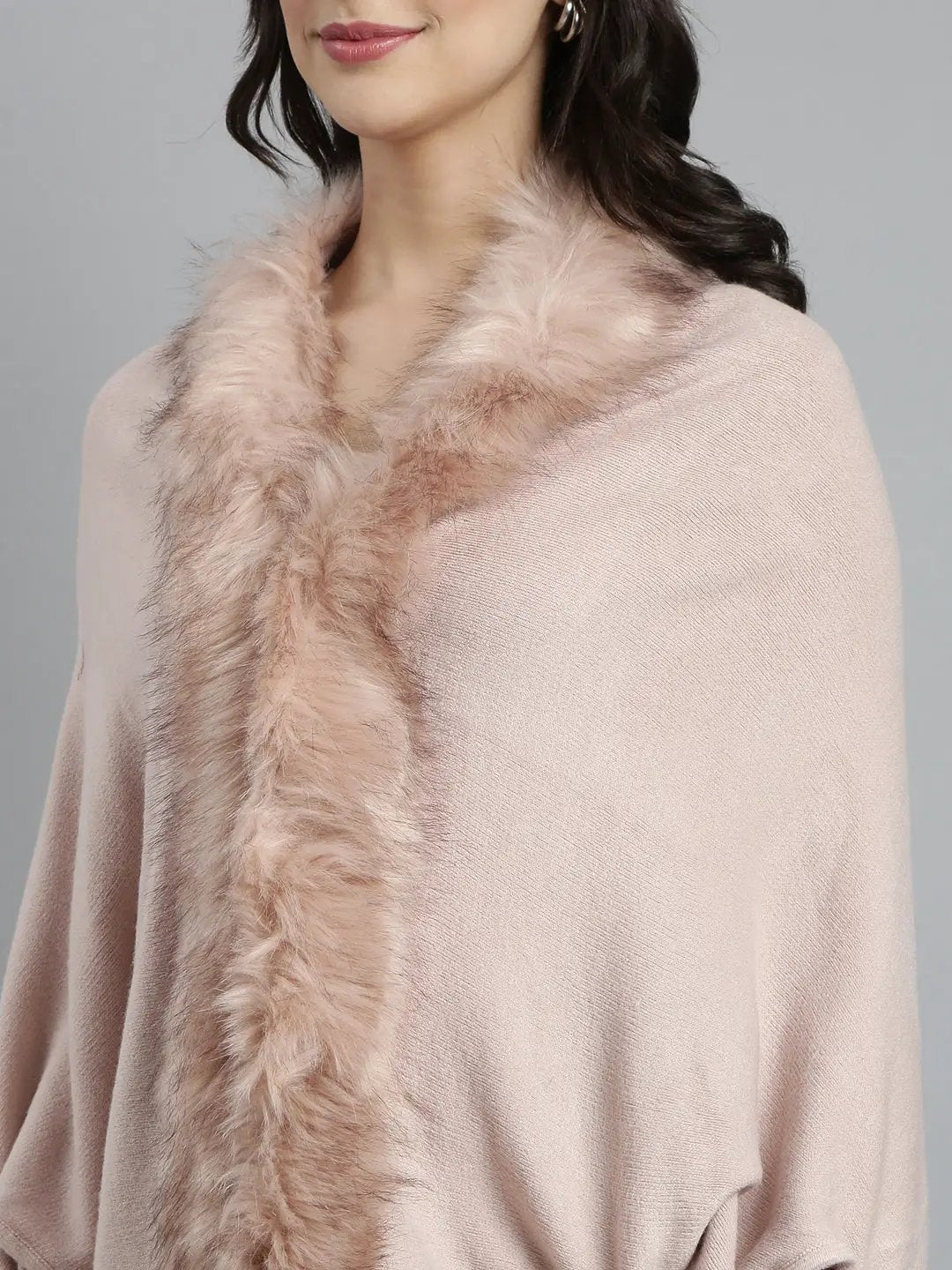 Women's Solid Longline Peach Poncho