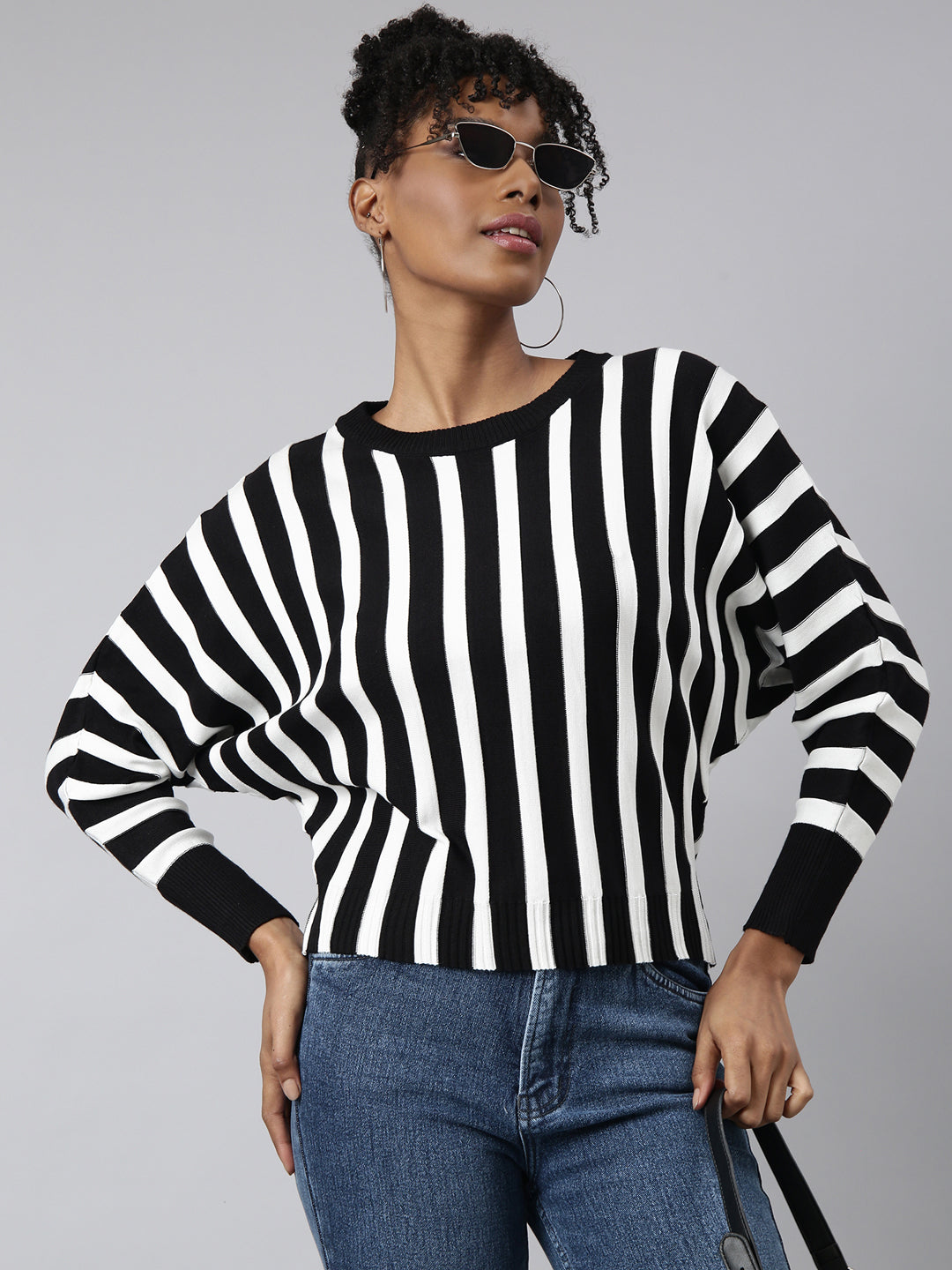 Women Black Vertical Stripes Top