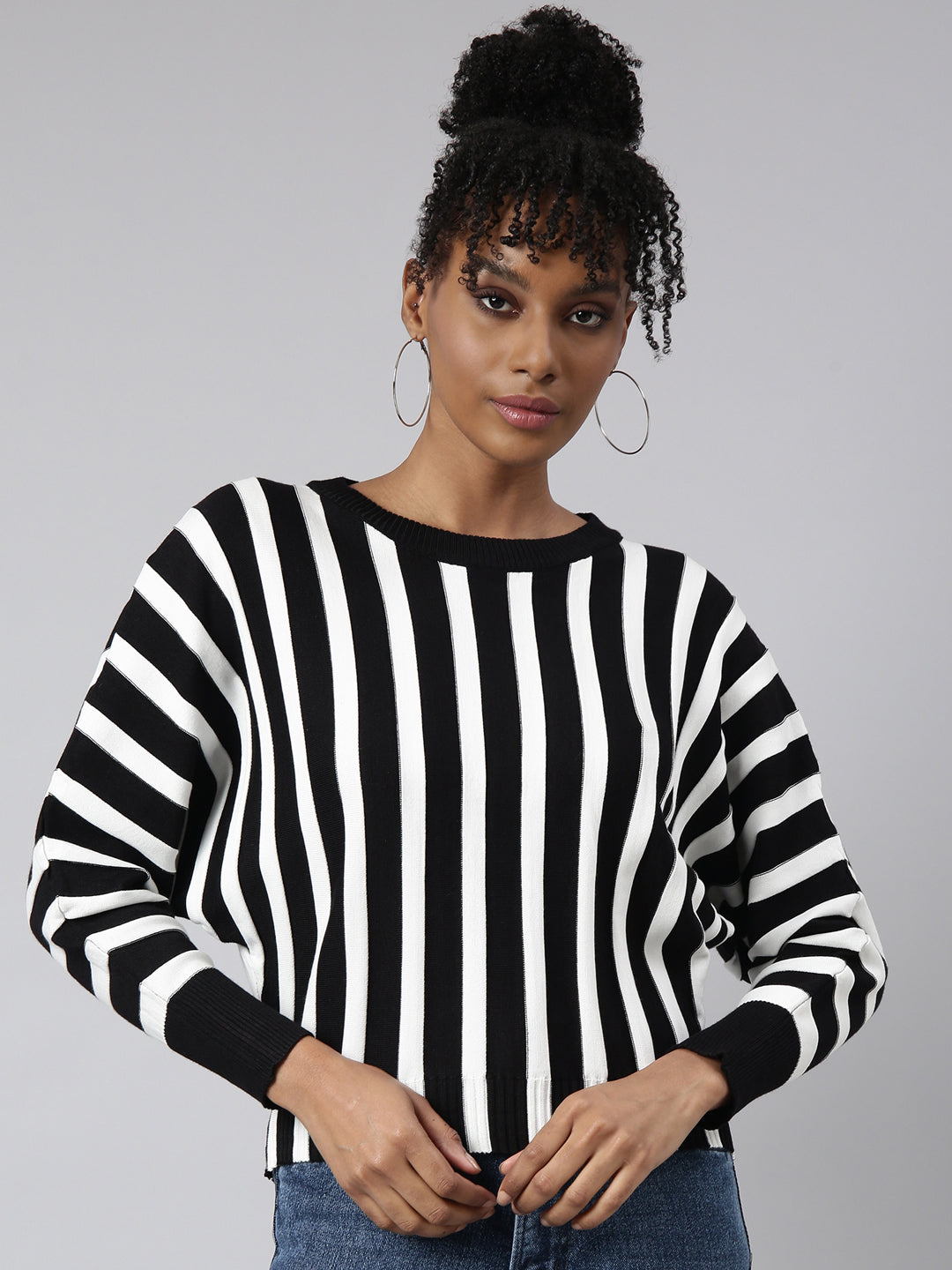 Women Black Vertical Stripes Top