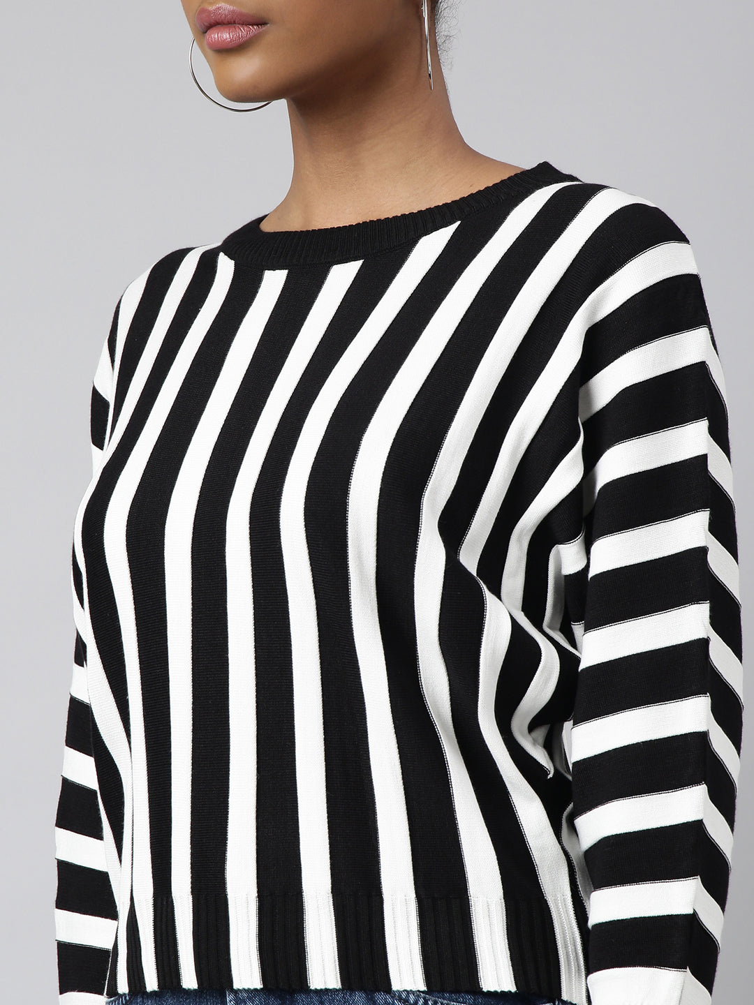 Women Black Vertical Stripes Top