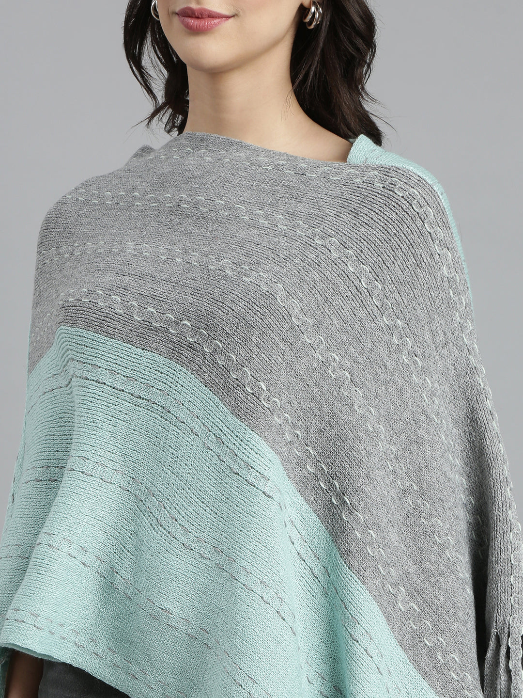 Women's Colourblocked Longline Sea Green Poncho