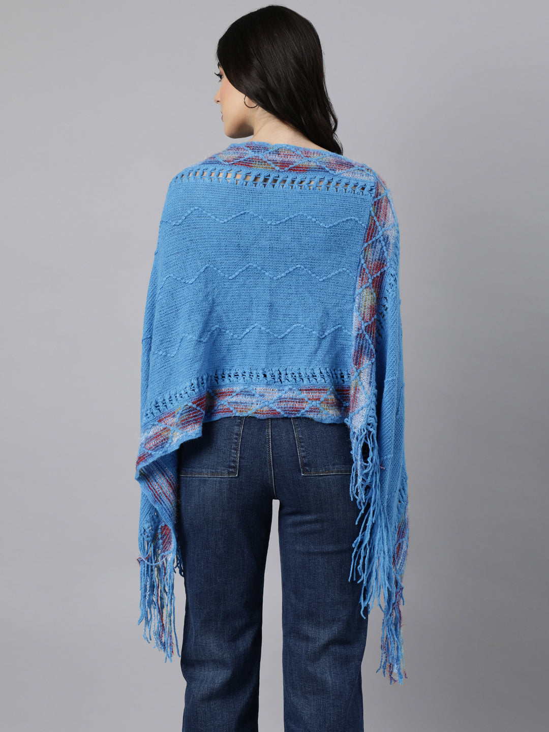 Women's Chevron Longline Blue Poncho