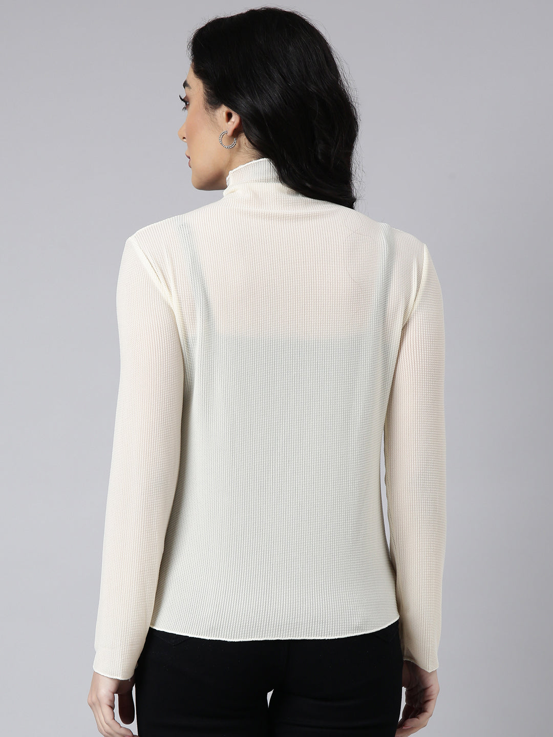 Women Cream Solid Fitted Top