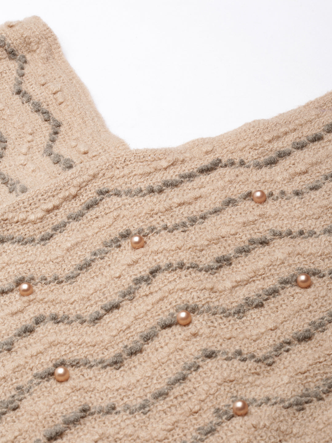 Women's Chevron Longline Beige Poncho