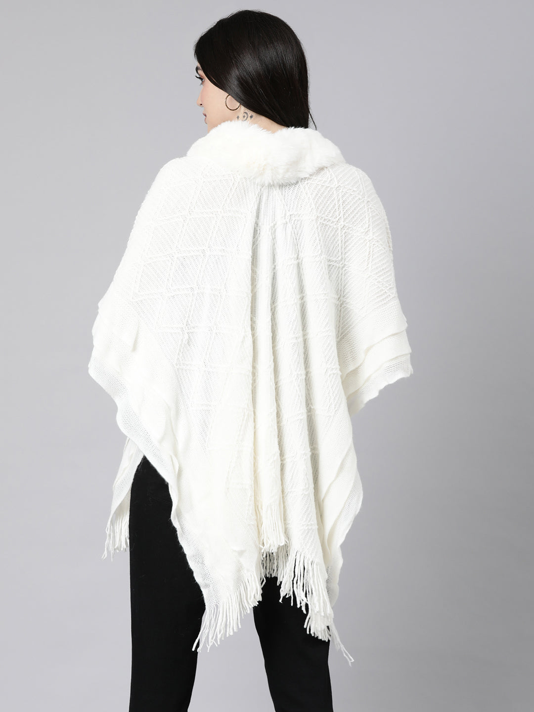 Women's Chevron Longline Cream Poncho