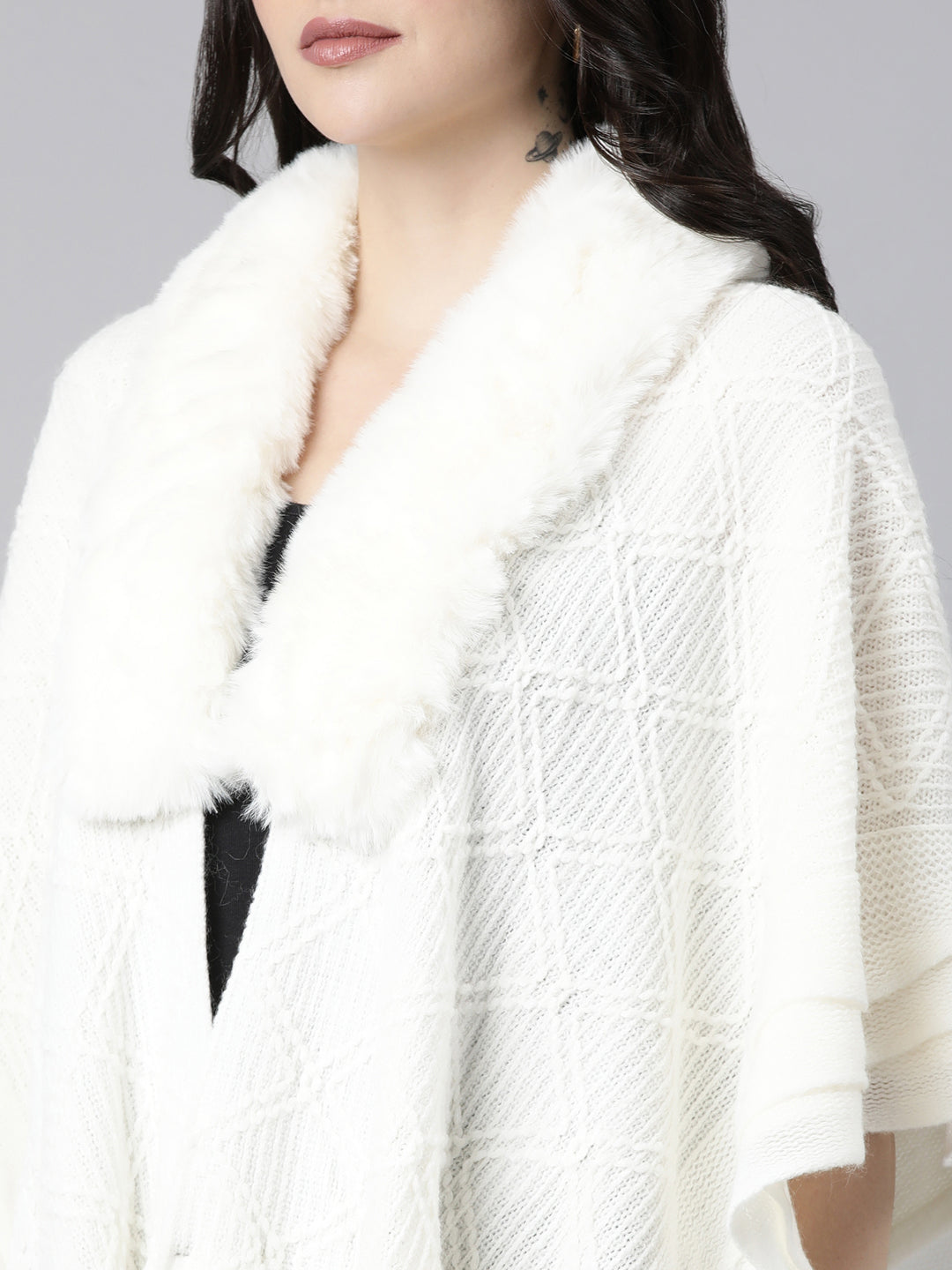 Women's Chevron Longline Cream Poncho