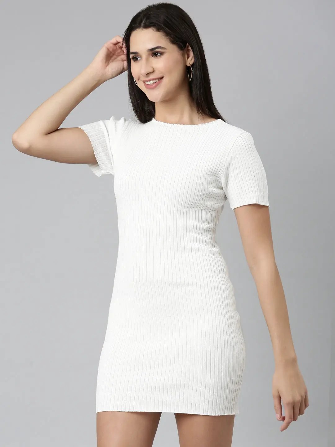 Women's White Solid Bodycon Dress
