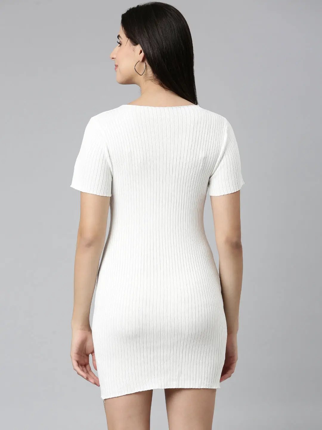 Women's White Solid Bodycon Dress