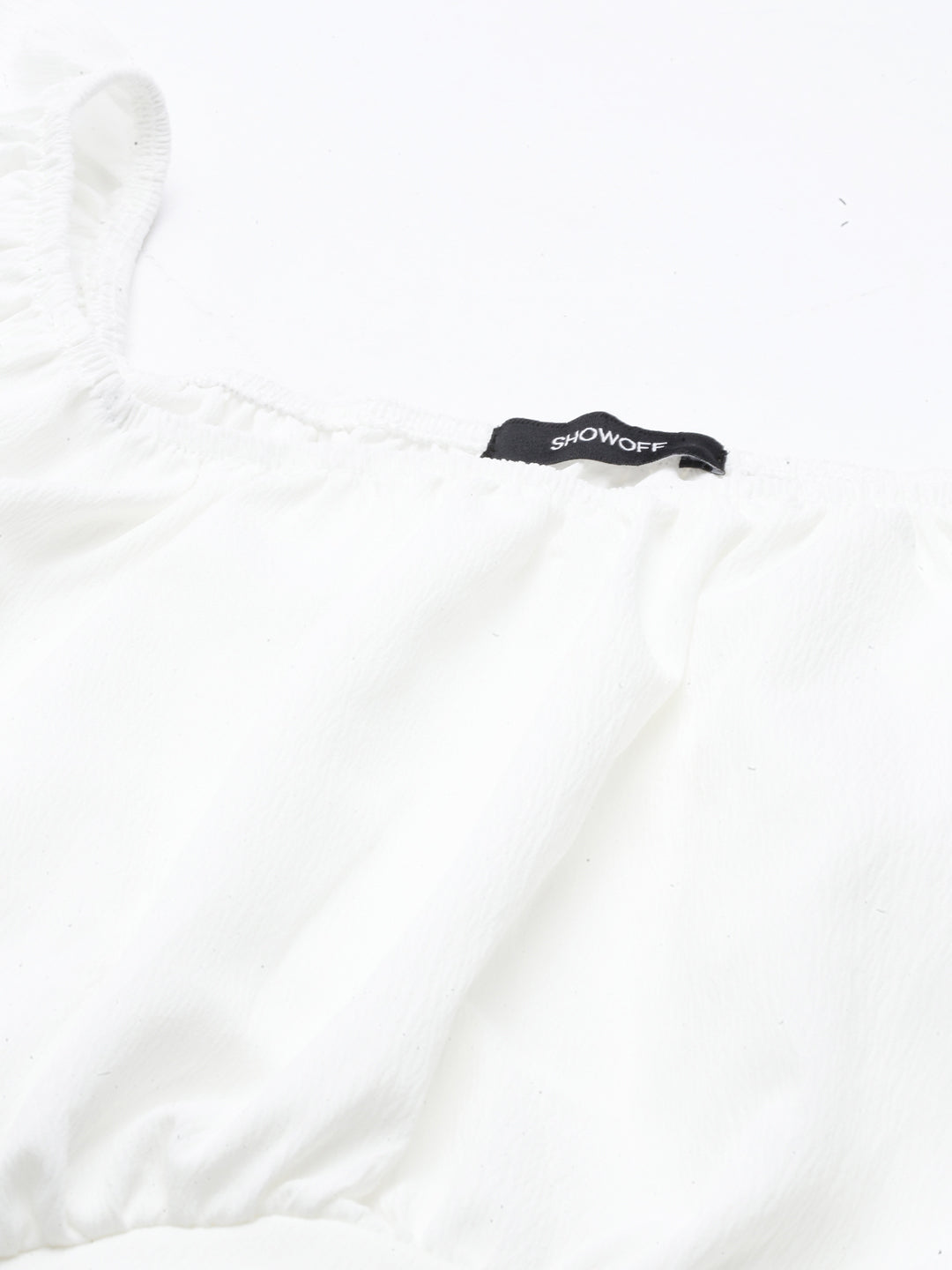 Women Solid Off White Blouson Crop Top