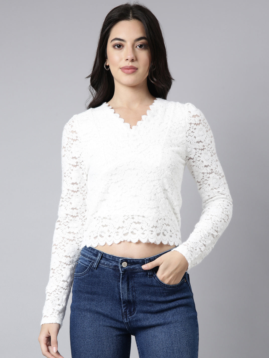Women's Self Design White Top
