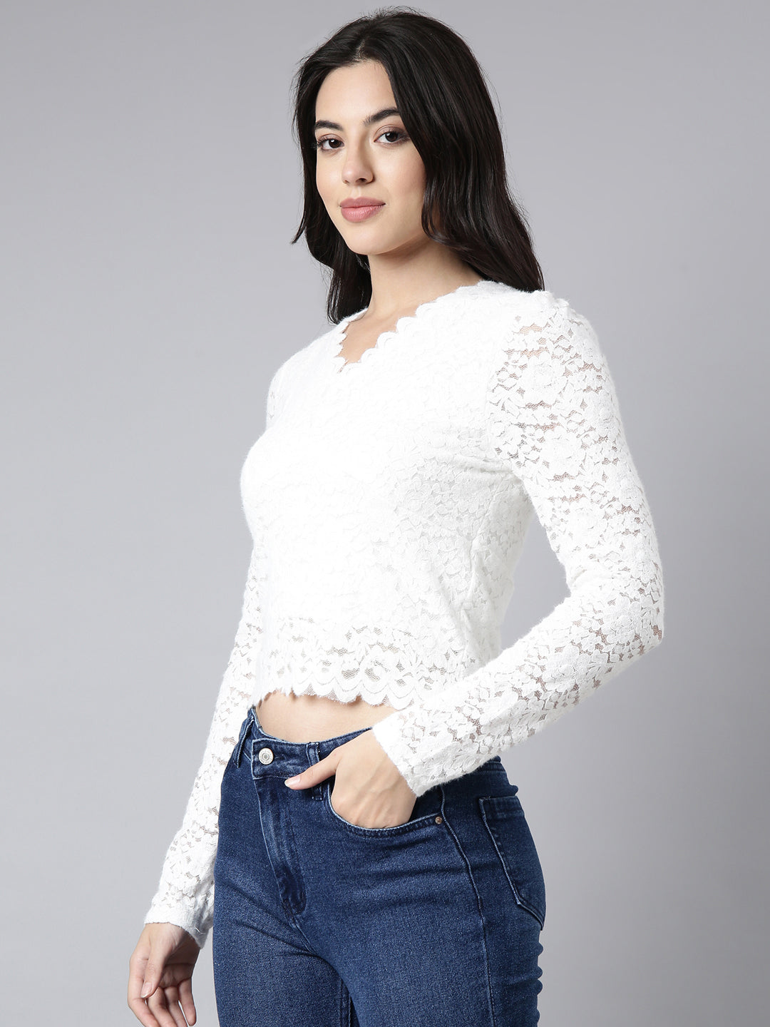 Women's Self Design White Top