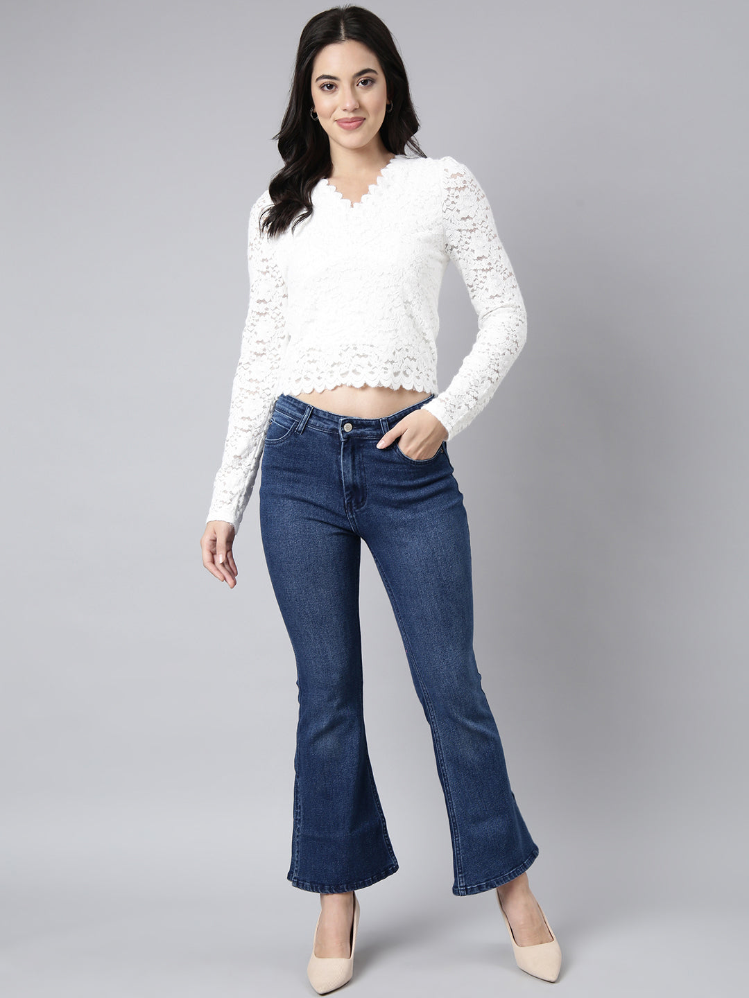 Women's Self Design White Top