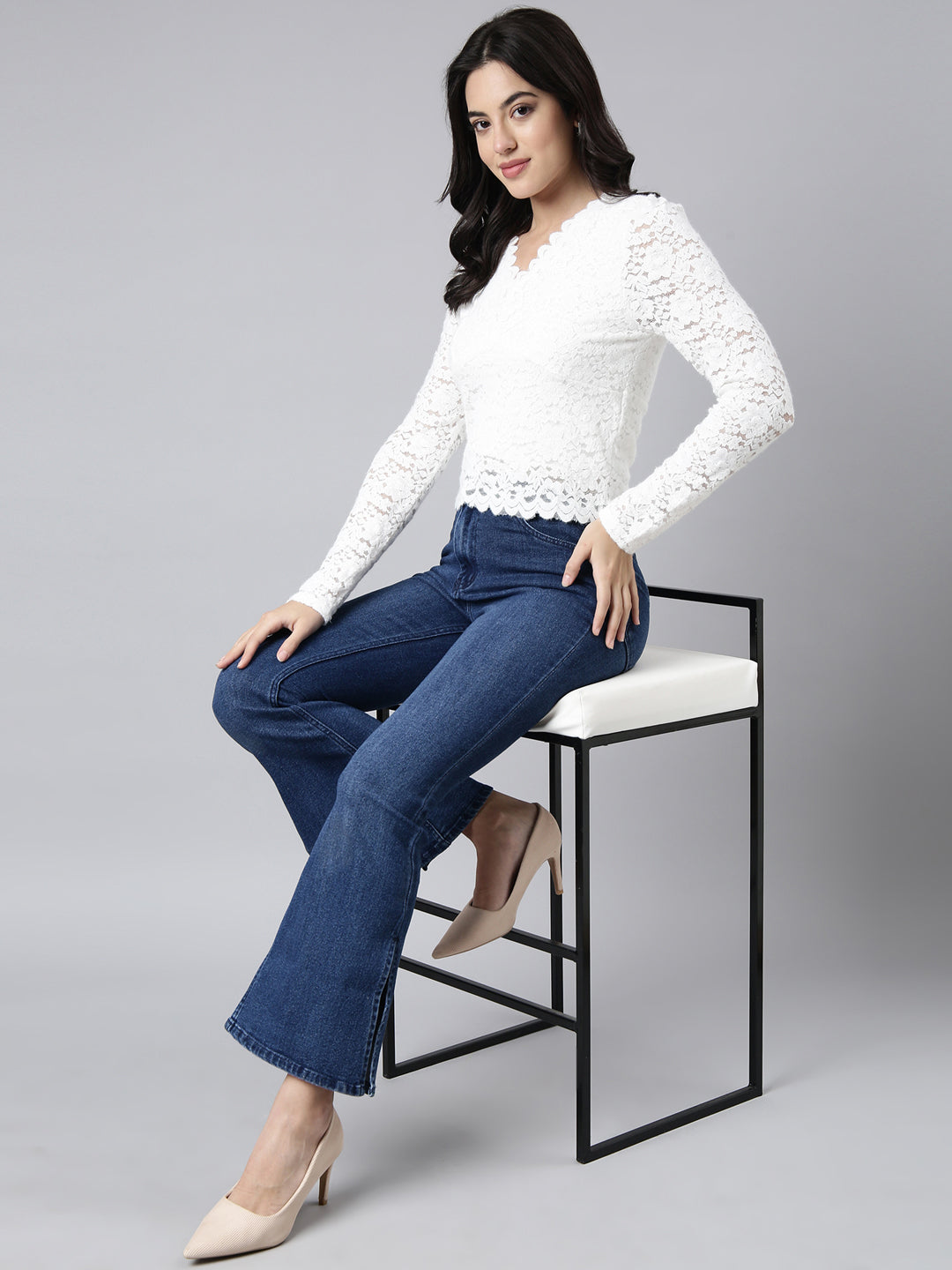 Women's Self Design White Top