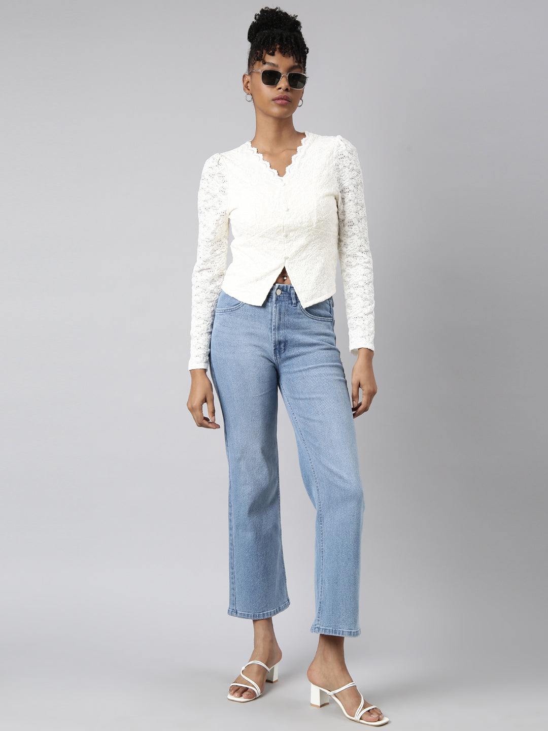 Women's Cream Floral Empire Top