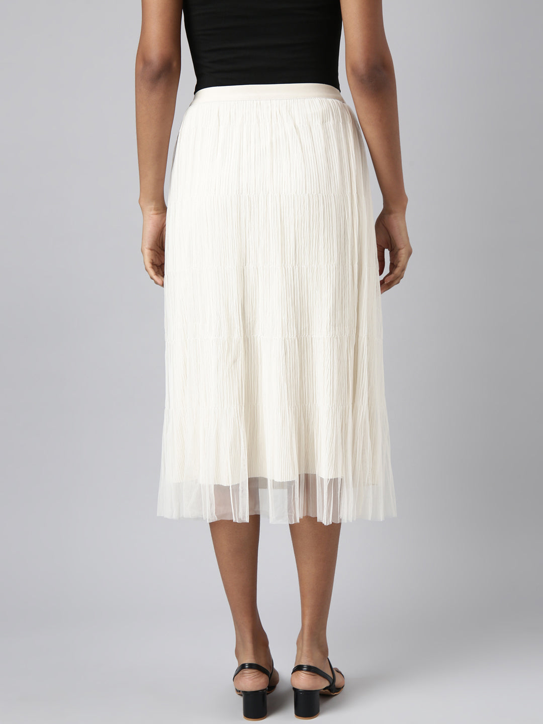 Women Flared Midi Cream Solid Skirt