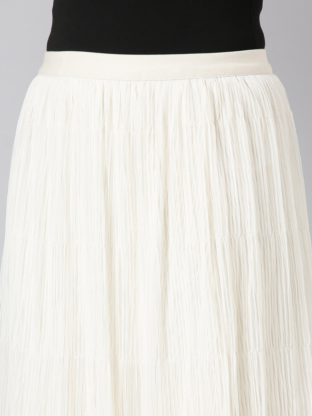 Women Flared Midi Cream Solid Skirt