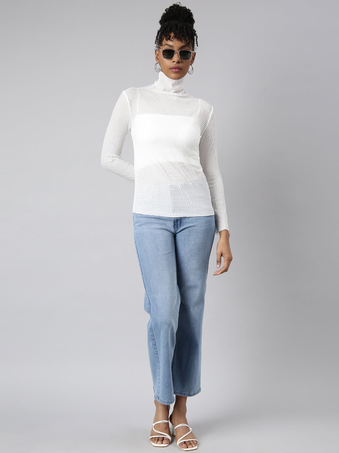 Women White Solid Top