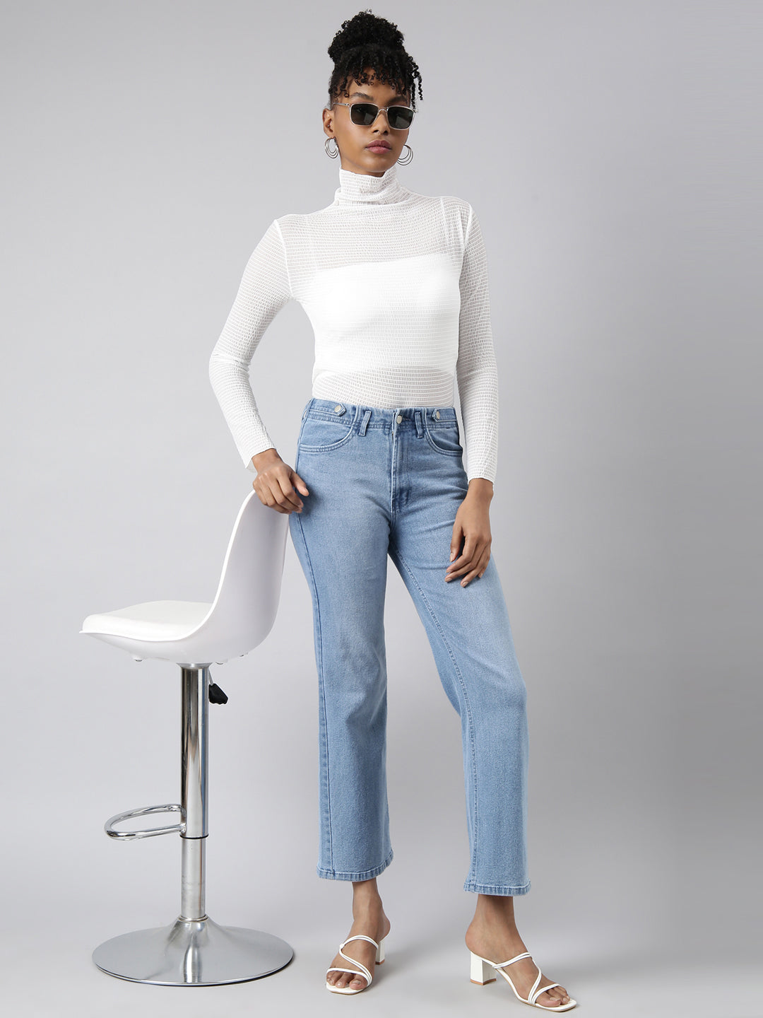 Women White Solid Top