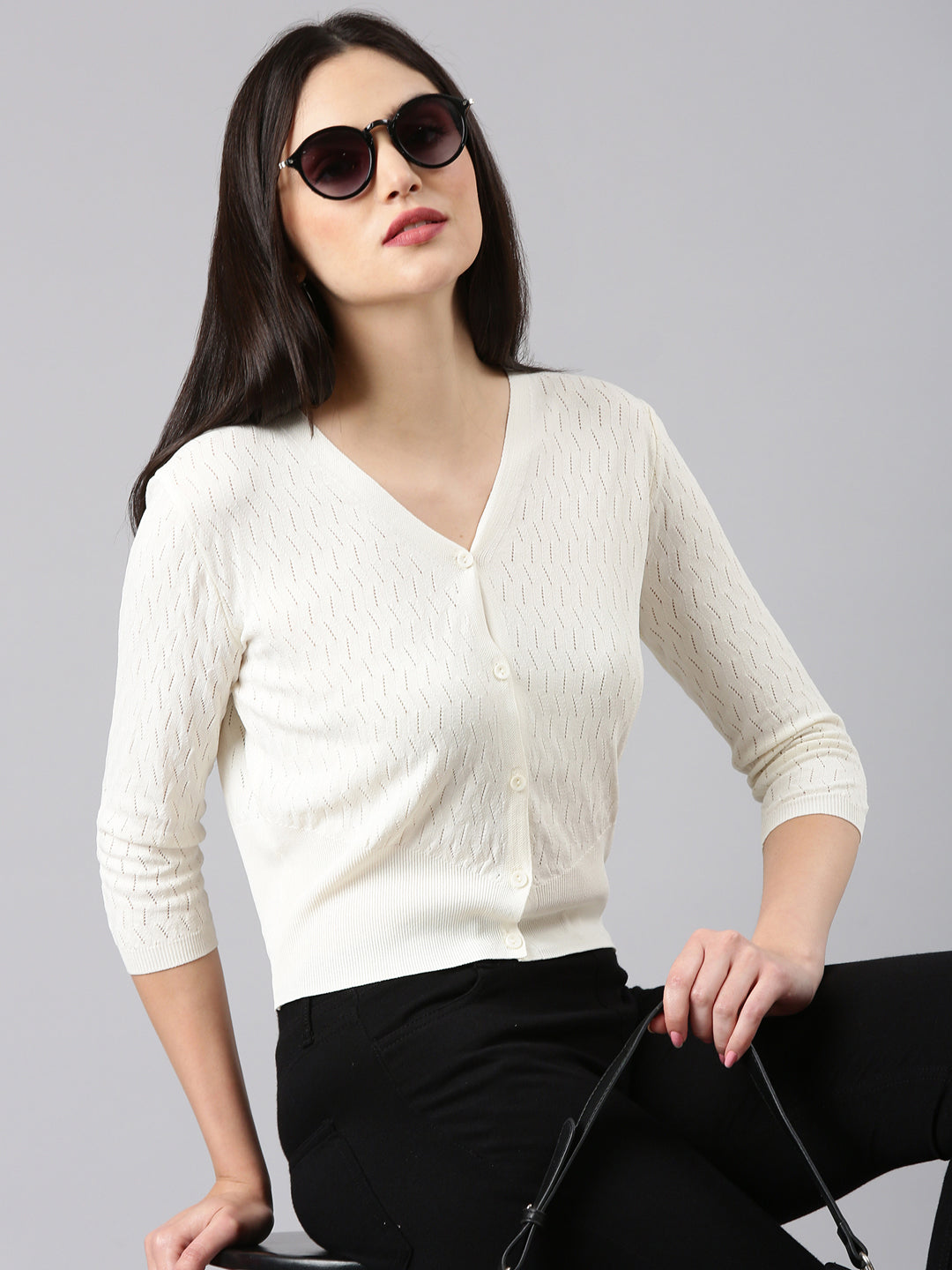 Women Cream Solid Cardigan